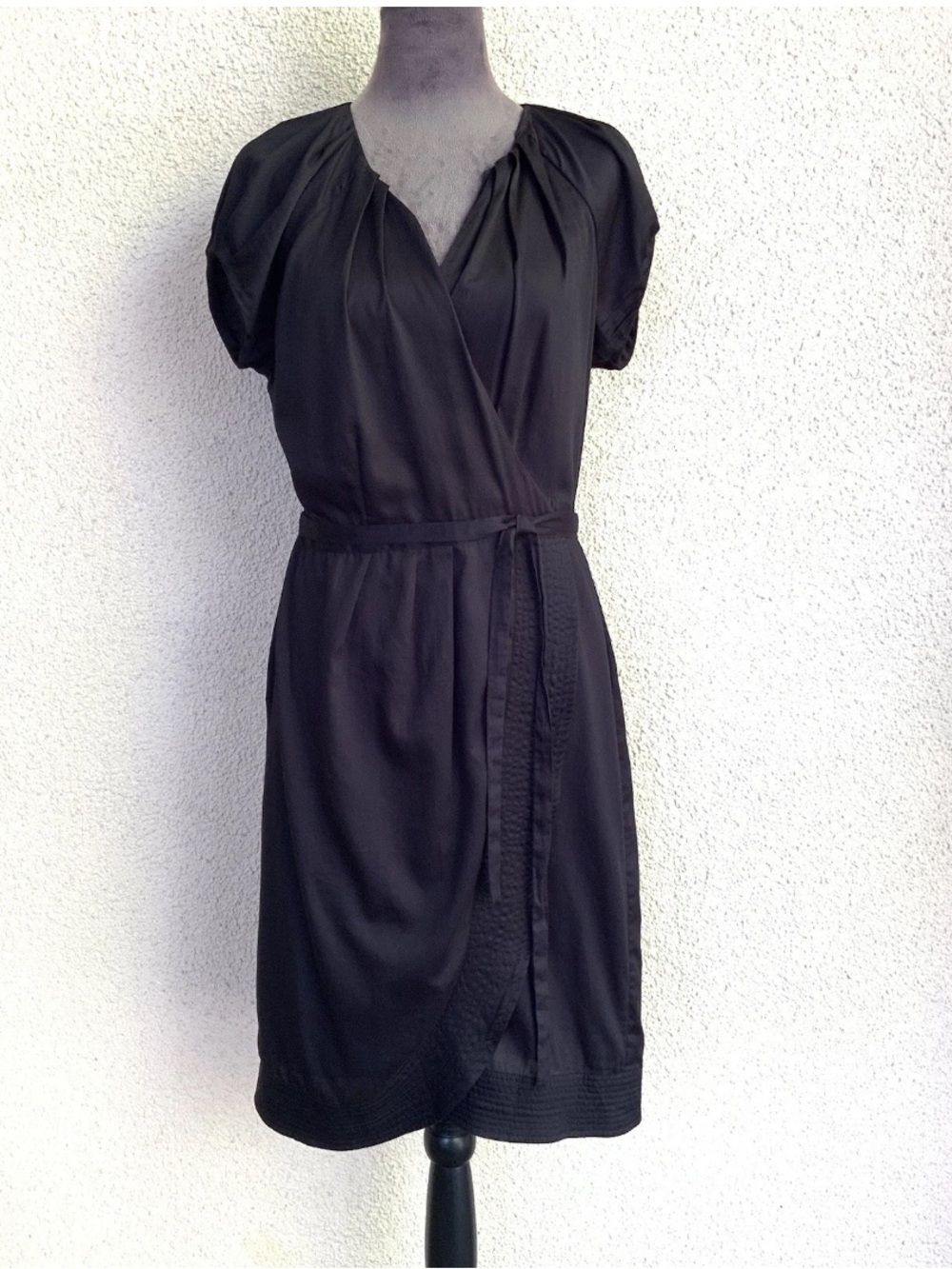 Diane von Furstenberg DVF Black Cotton Poplin Wrap Dress Sz 6 Belted Knee Length